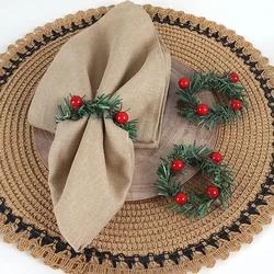 Anillos de flor de aguja de pino de fruta roja, 6 piezas, Acción de Gracias, Navidad, decoraciones de mesa de boda, anillos de servilleta