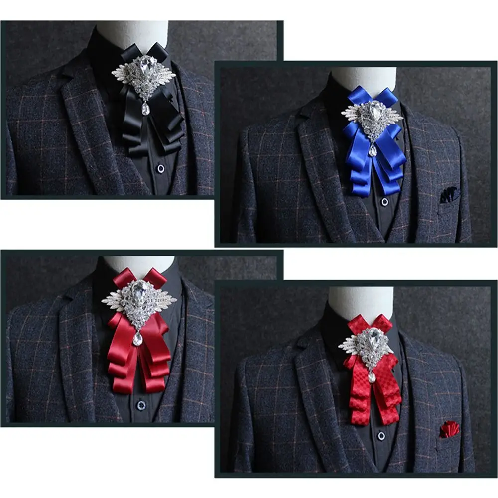 Nowa luksusowa solidna muszka na co dzień muszka dla mężczyzn kołnierz w stylu brytyjskim kwiat diamentowa muszka dekoracja szyi