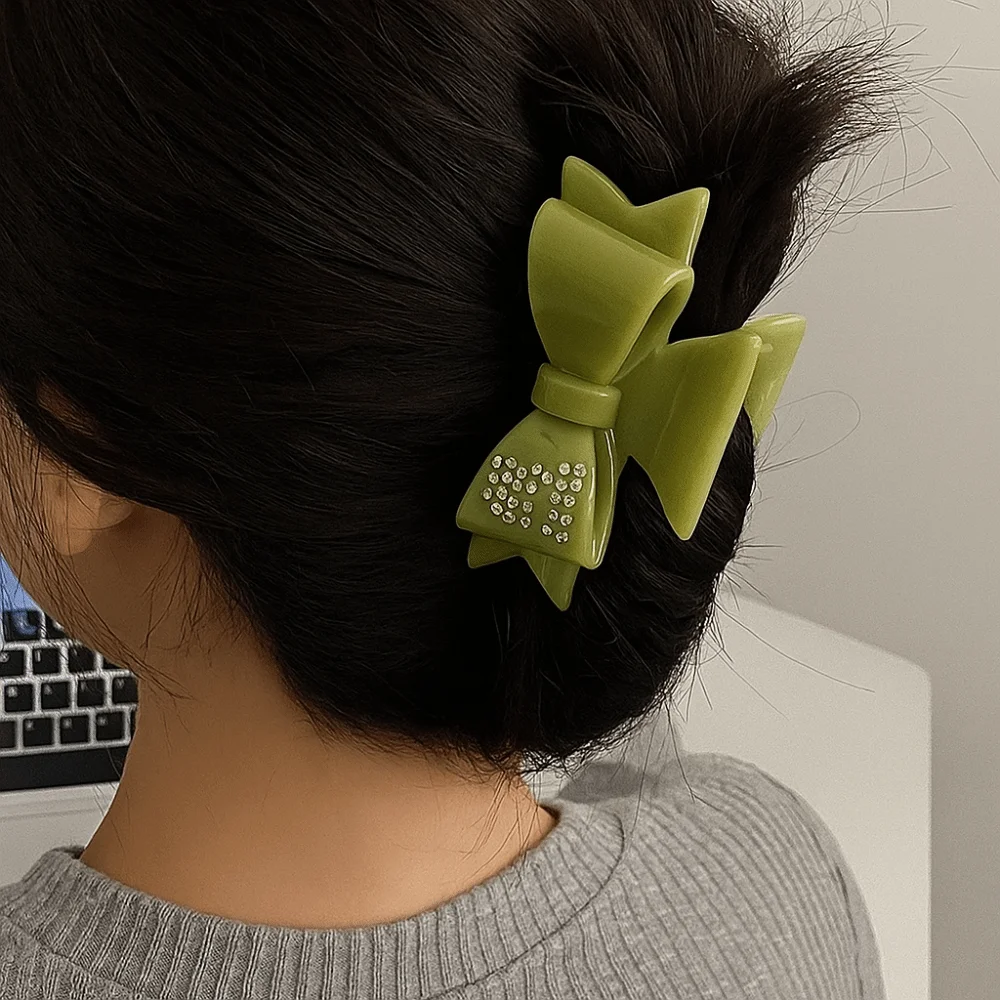 

Cute Rhinestone Bowknot Hair Claw Korean Style Elegant Acetate Shark Clip Headwear Geometry Small Hair Clip Daily