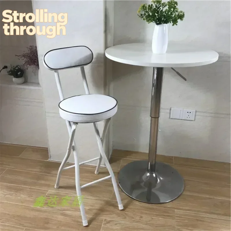 

Modern Foldable Bar Stool with Backrest Portable High Chair for Home Cash Register Simple Design Kitchen Counter Height Chair