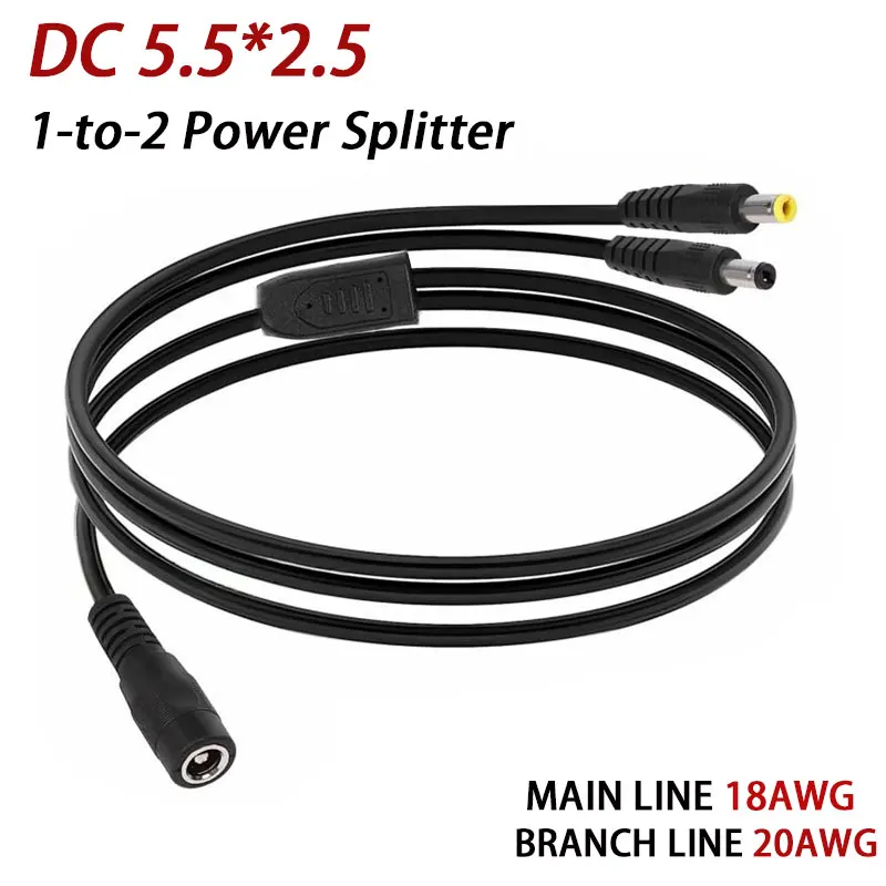 DC 5.5*2.5 1 to 2 Power Splitter Cable 5525 Female To 5521 Pure Copper 0.75 Sq Surveillance Camera Connection Cable 0.7 Meters