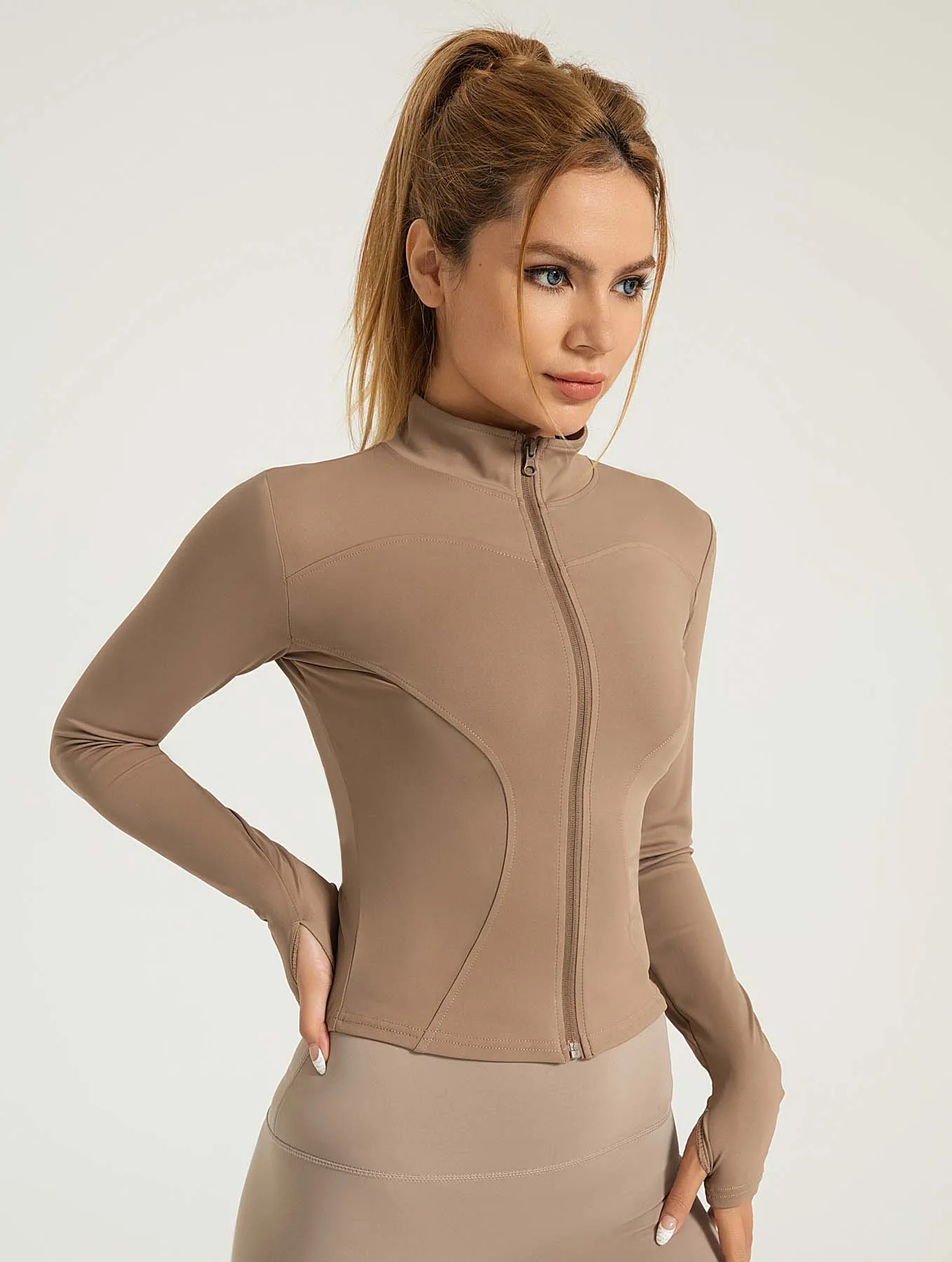 Women's Waist Slimming Training Tops  Tight Stand Collar Full Zipper long Sleeves Fitness Running Yoga shirts