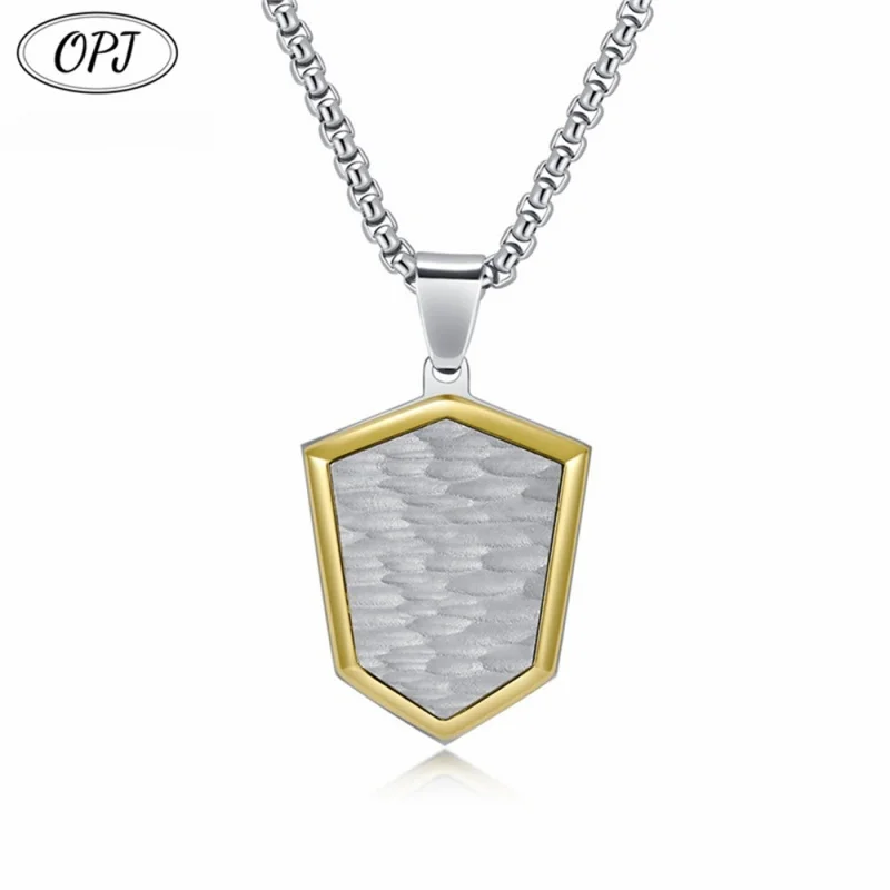 Men's High-Gloss Shield Hammer Pattern Necklace Simple High-End Frame with Cross-Shape Chain no price difference