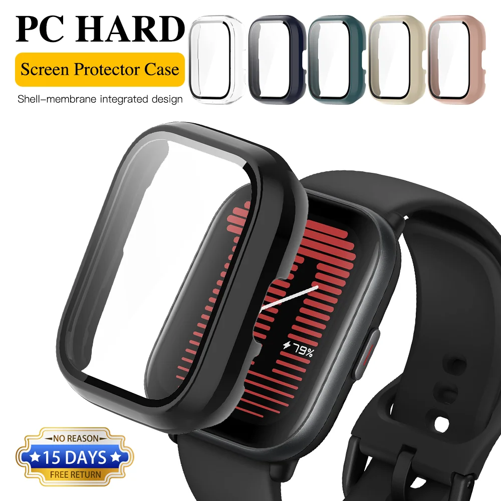 Glass + Case for Amazfit Active Accessory PC All-around Bumper Protective Cover + Screen Protector for Amazfit Active