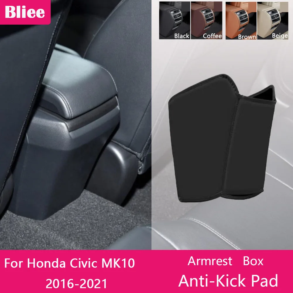 

For Honda Civic MK10 2016 2017 2018-2021 Rear Armrest Box Anti Kick Pad Microfiber Leather Protection Cover Mat Car Accessories