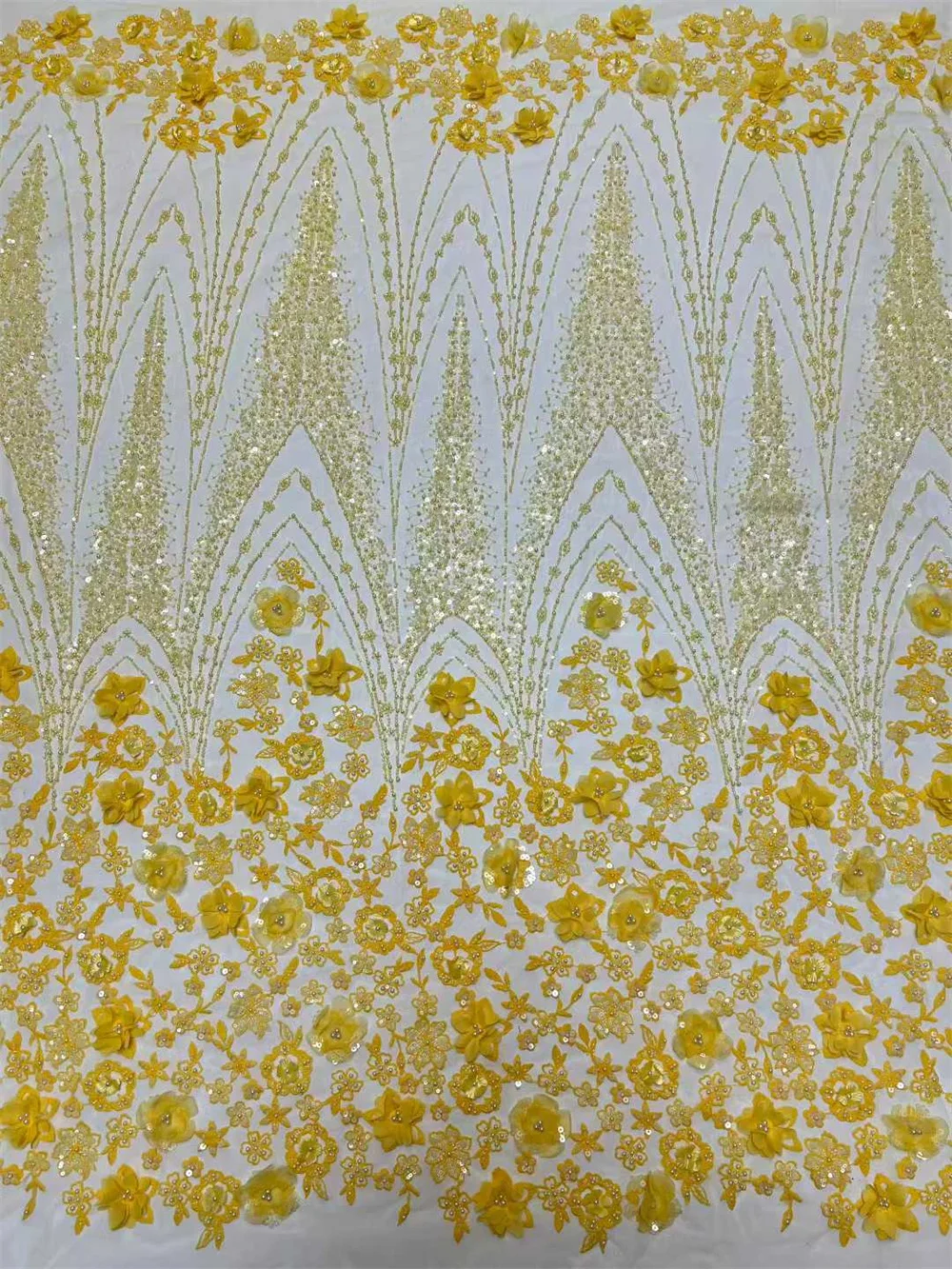 

Yellow African Lace Fabric 2026 High Quality Sequins Mesh Lace with Luxury Beads 3D Flower Embroidery Tulle for Sewing material