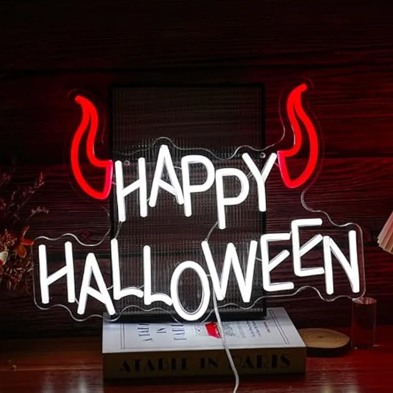 

Happy Halloween Neon Sign Dimmable LED Red Little for Wall Decor USB Powered for Halloween Decor Home Spooky Party Bedroom Decor