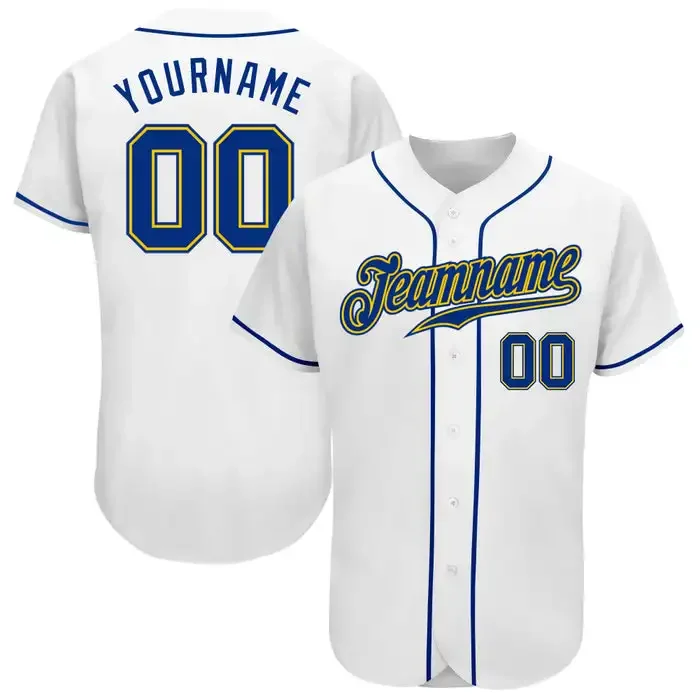 Custom White Royal-Gold Personalized Baseball Jersey