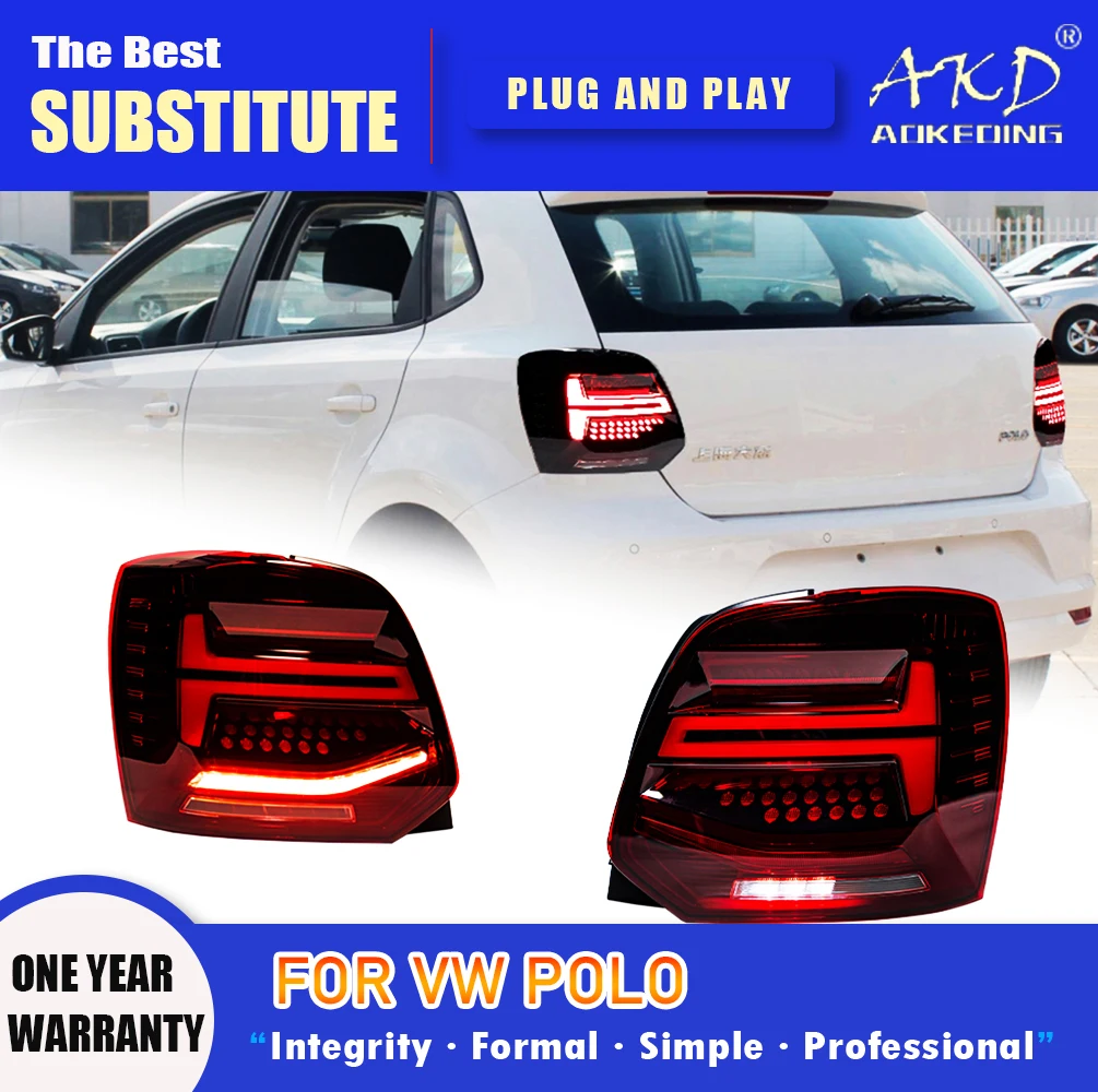 

Задняя фара AKD для VW Polo светодиодный Tail светильник 2011-2018 Polo, задний противотуманный тормоз, сигнал поворота, автомобильные аксессуары