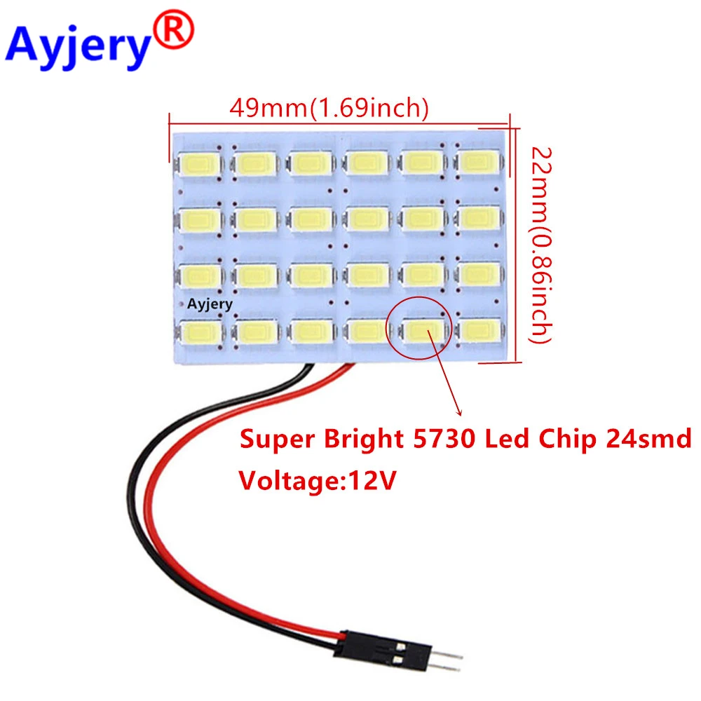 AYJERY 100Sets T10+Festoon 2 Adapters 5730 24 SMD Panel Light White Car Auto Interior Reading Map Festoon Dome Lamp Bulb DC 12V