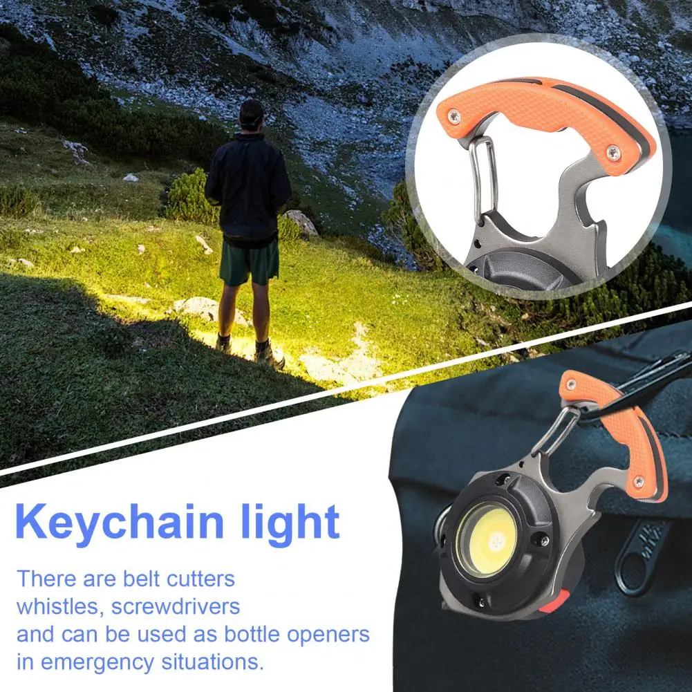Keychain Light 7 Modes Adjustable USB Rechargeable Multitool LED Flashlight with Belt Cutter Screwdriver Whistle Bottle Opener