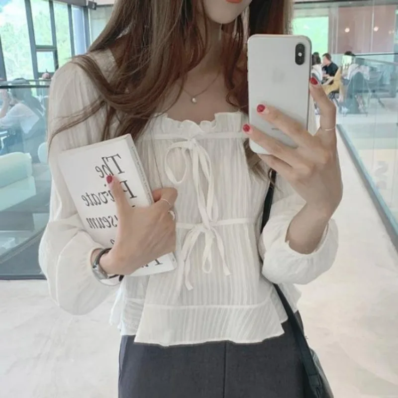 Spring Women White Linen Cotton Blouses Girls Casual Shirt Women Long Sleeve Tops Korean Femme Soft Blusas