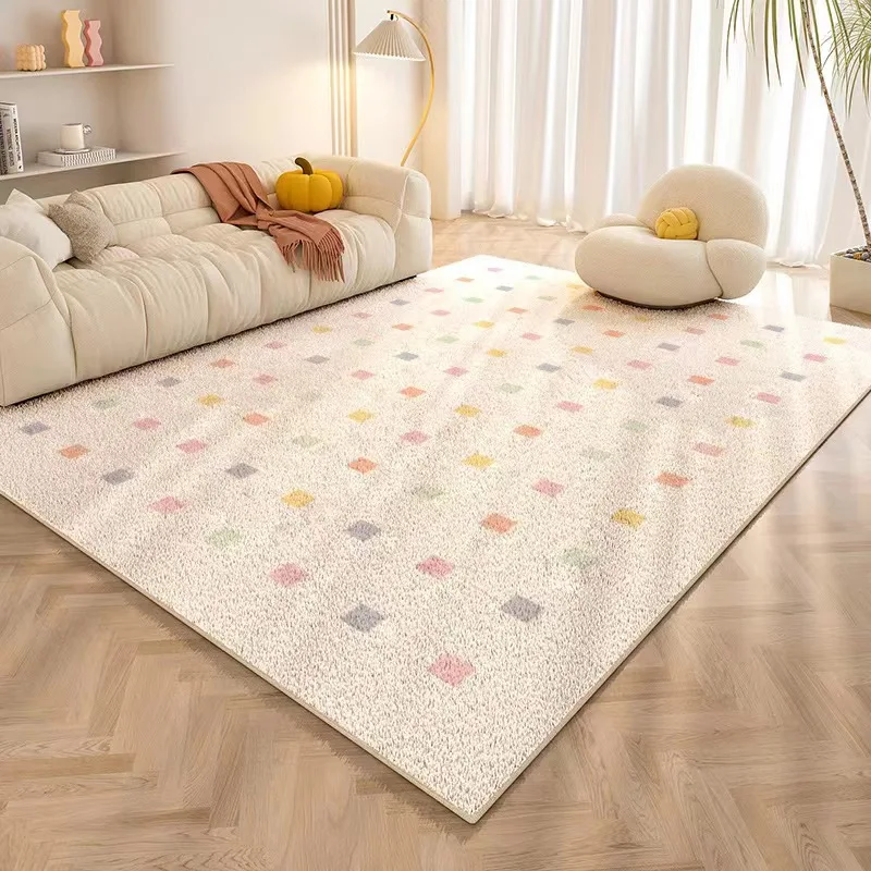 VIKAMA Ins cremefarbener Stil für Wohnzimmer und Schlafzimmer, Kristallsamt, rutschfest, schmutzabweisend, pflegeleicht, leichter Teppich, Heimdekoration