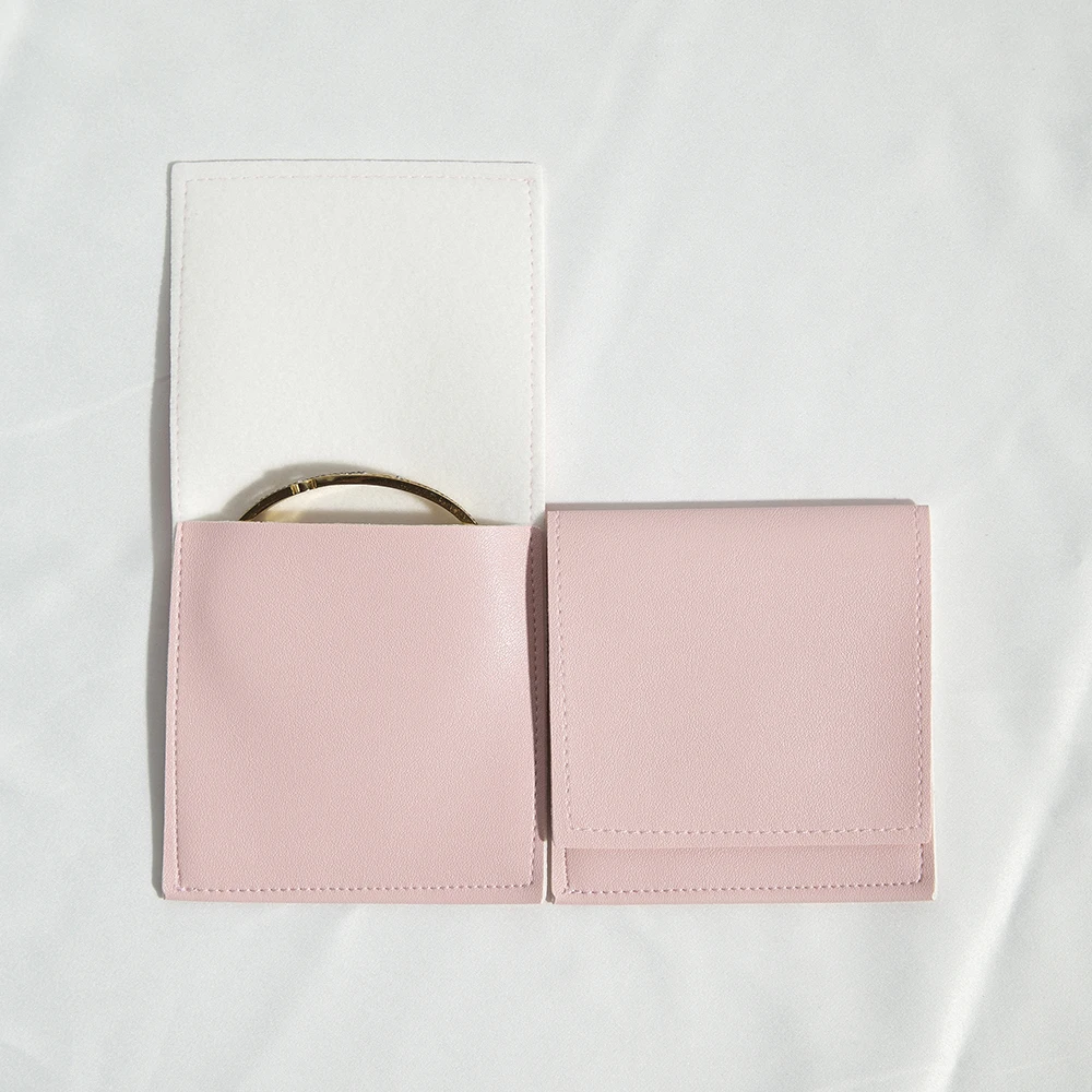 

10pcs/Lot Pink PU Leather Bags For Gifts 8x8cm Envelope Flip Cover Jewelry Storage Bags Wedding Christmas Gift Packaging Pouches