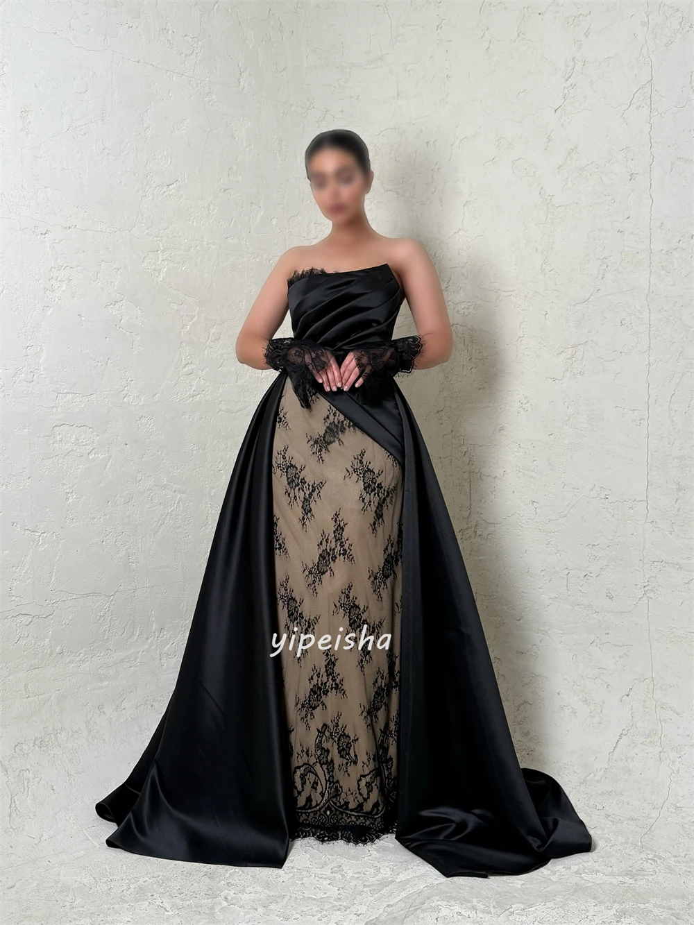 Abiti lunghi senza spalline a trapezio con pieghe in pizzo Charmeuse abbinati alla moda personalizzati Abiti per occasioni su misura Taglie disponibili Classici
