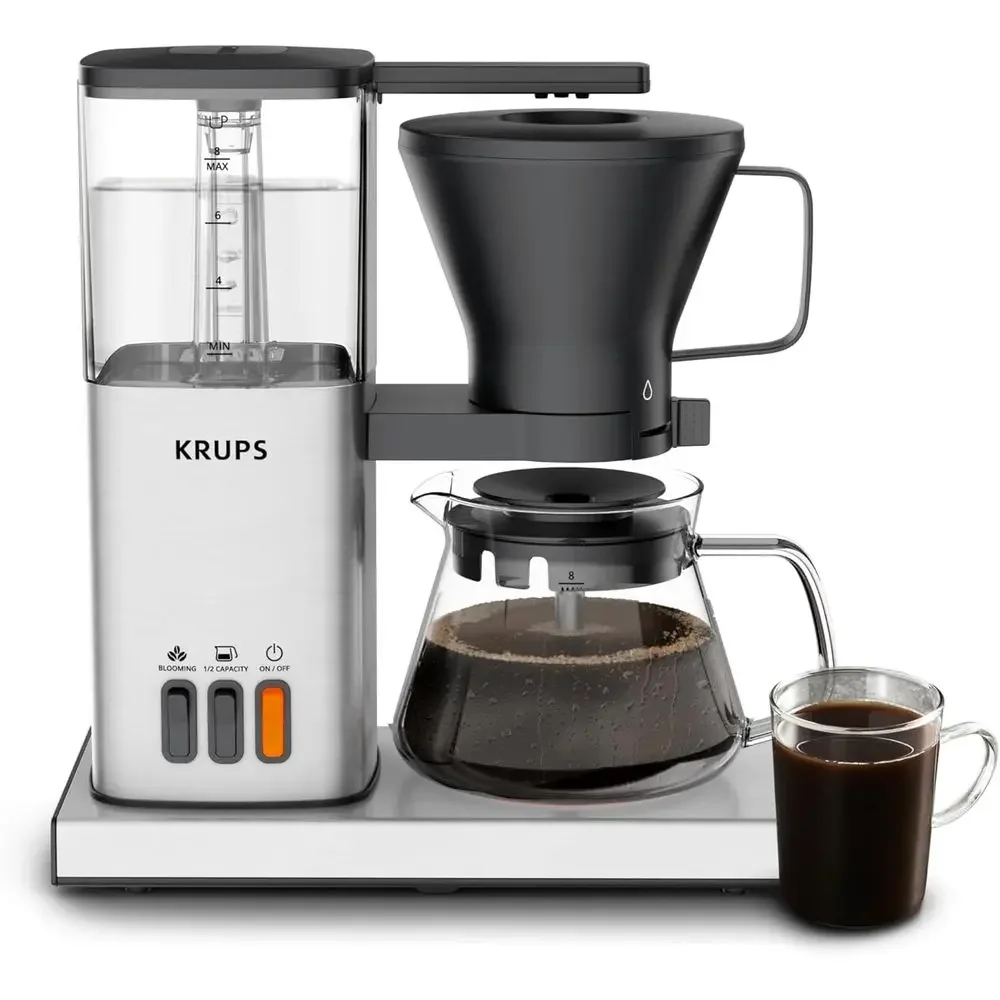 Cafetière à filtre 8 tasses, certifiée SCA, technologie Blooming, qualité barista, pour infusion, nettoyage facile, acier inoxydable, argent