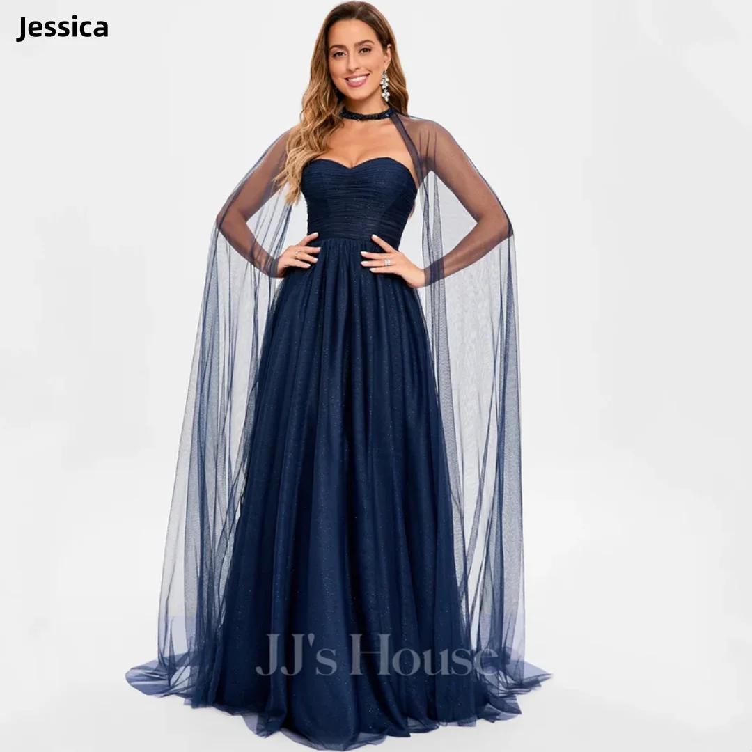 Jessica Fairy Glitter Tulle Prom Dresses Pleated Shawl Wedding Dress A-line Elegant Lady Robes De Soirée Customized 2025