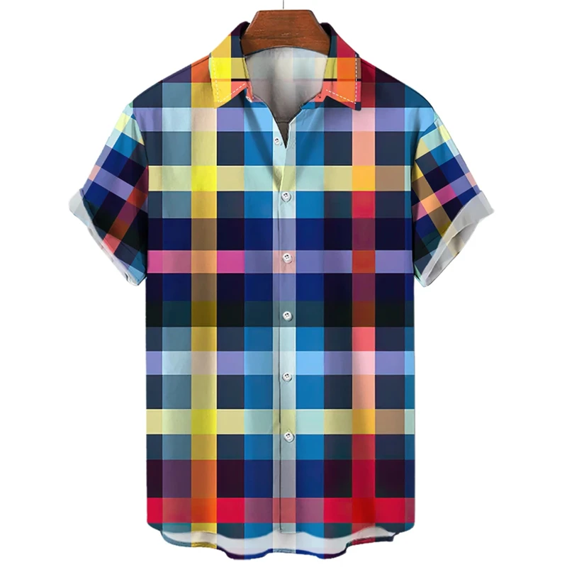 

3D Printed Colorful Plaid Shirts For Men Clothes Fashion Simple Shirts & Blouses Vacation Women Lapel Blouse Streetwear Y2k Tops