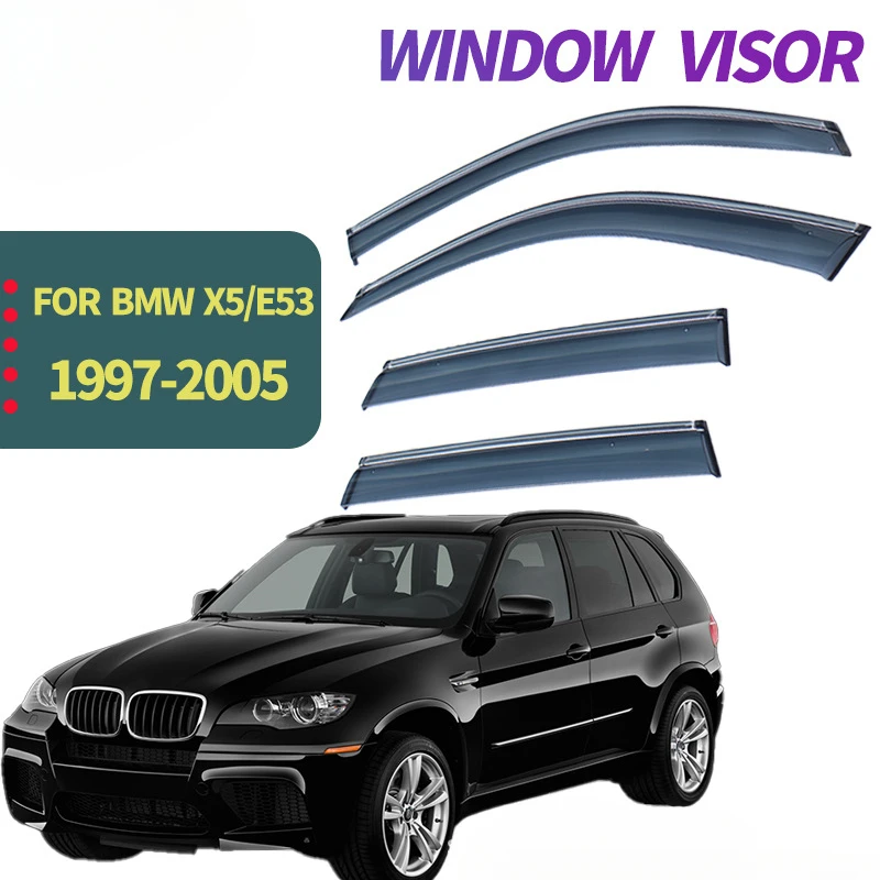 High Quality Thickening PC with Chrome Window Visor for BMW X5 E53 1999-2005 Rainproof Smoke Wind Vent Guard Rain Door Visor