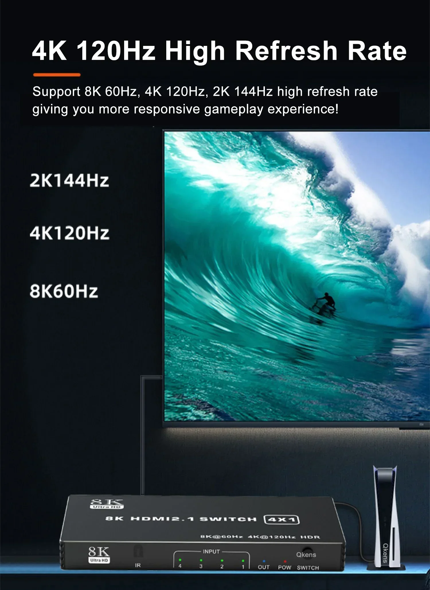 

8K 60 Гц HDMI2.1 3x1 4x1 5x1 Переключатель 4K 120 Гц HDMI Переключатель HDR 3 4 5 в 1 Выходной аудио-видео конвертер для Xbox PS5 ПК к ТВ-монитору