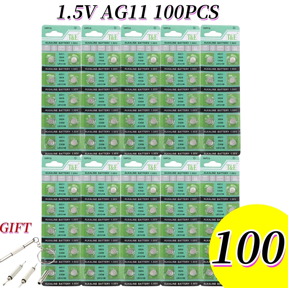 100 قطعة 1.55 فولت AG11 SG11 LR58 SR58 162 361 362 LR721 SR721 1.55 فولت زر بطاريات SR720 L721F خلية عملة ساعة اللعب بطارية عن بعد