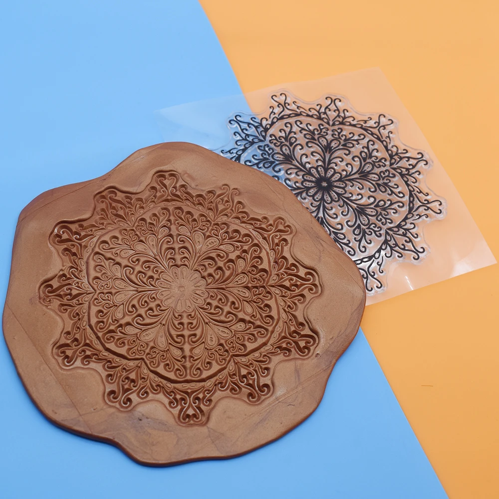 9cm ROSE  Mandala Polymer Clay Texture Sheets Stamp Pottery Transfer Emboss Mat Press Print Modeling Impress for Ceramic Earring