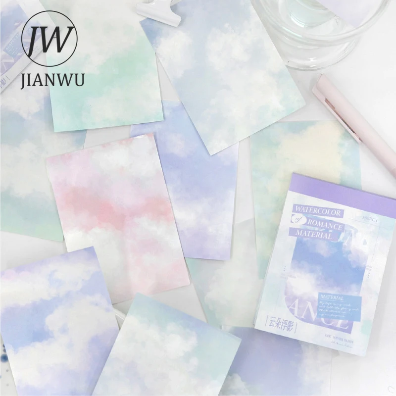 

JIANWU Romantic Watercolor Series Vintage Colorful Smudge Landscape Material CollageMemo Pad Creative Junk Journal Stationery