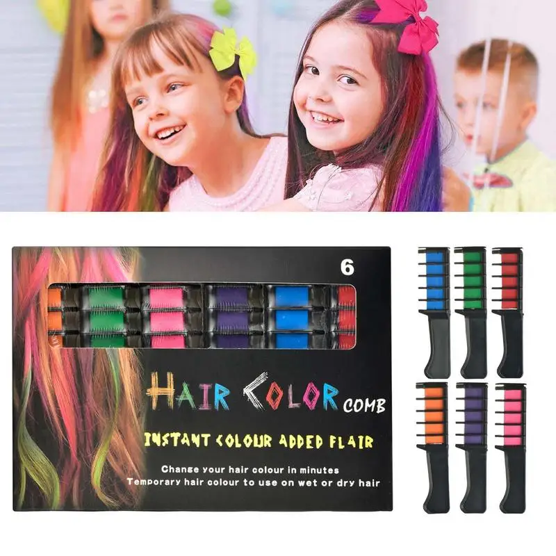 Hair Chalk Comb 6 Pieces Mini Temporary Hair Chalk Comb Dye Application Brush To Paint Hair For Girls Birthday Party Cosplay DIY