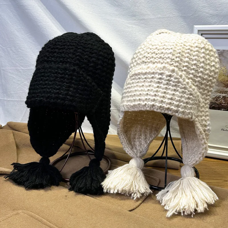 

Осенне-зимняя модная уютная вязаная шапка с бахромой, однотонная минималистичная шапка-ушанка