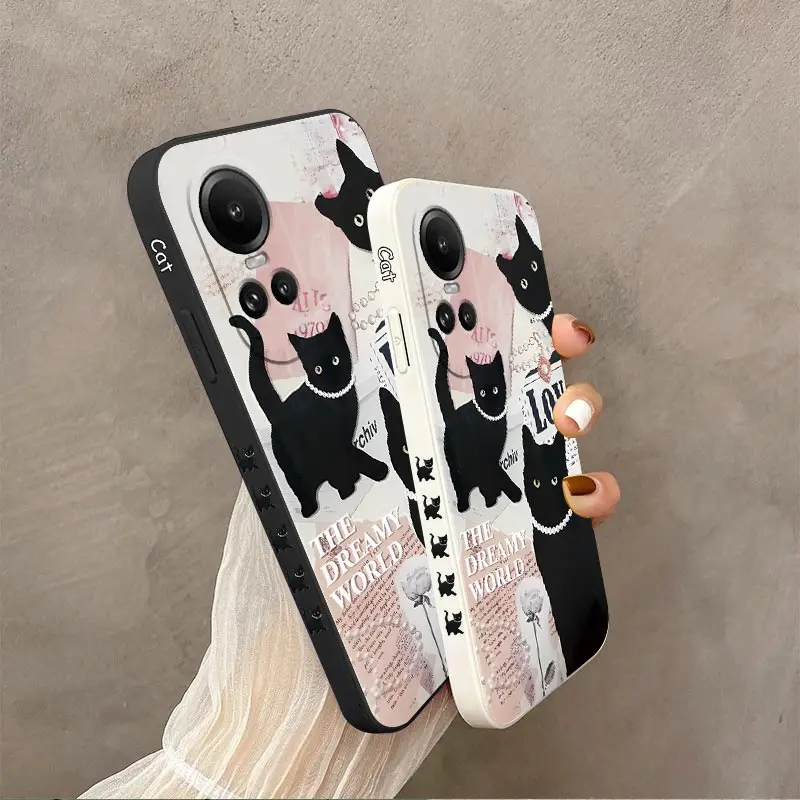 Reno 10 Pictorial Cat Silicone Phone Case For OPPO Reno 10 10ProPlus 8T 10Pro 7Lite 7Z 5Pro 5 8Pro 6 7 8 5F 4 6Lite 4Z Cover