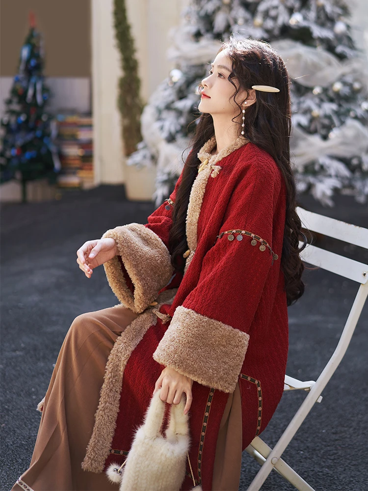 

Mun Hanfu, новое китайское шерстяное пальто, свитер, джемпер, женское осенне-зимнее модное пальто в стиле ретро, длинный воротник-стойка