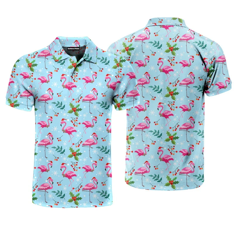 Classic Flamingos Pattern Polo Shirts For Men Women 3D Print Cartoon Animal Golf Shirt Summer Short-Sleeve Hawaiian POLO Tops