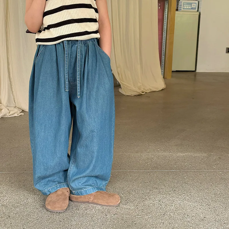 

Children Clothes Kids Casual Denim Pants 2025 Summer New Korean-style Casual Soft Boys and Girls Trendy Solid Color Jeans