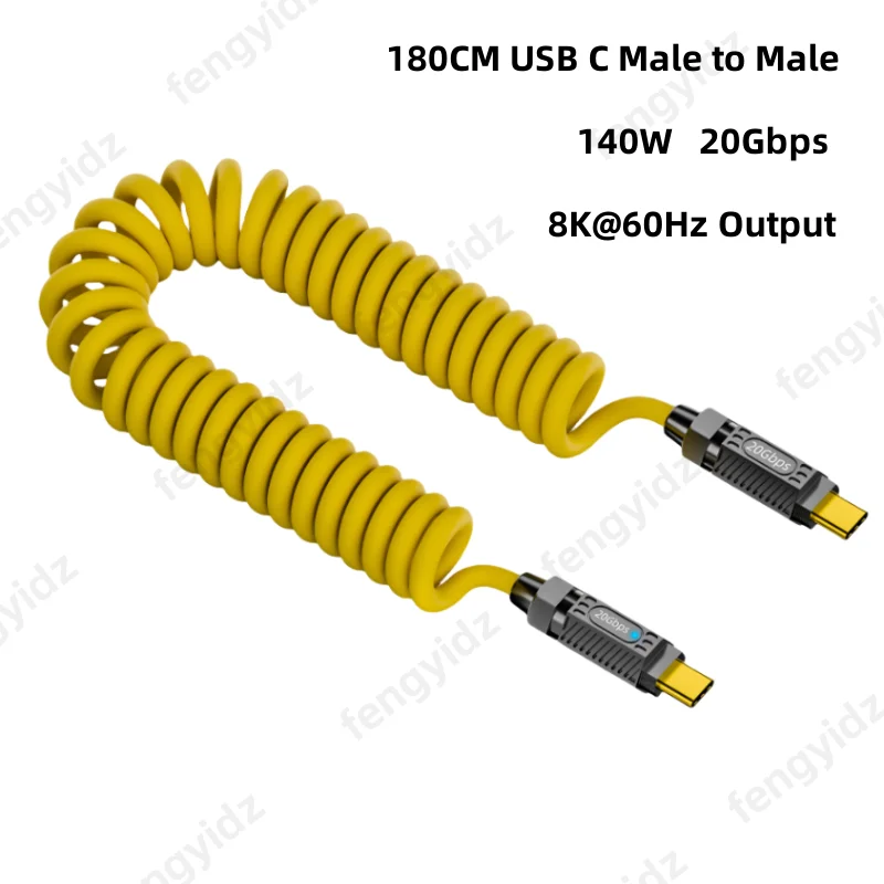 USB 3.2 20 Gbit/s USB C auf USB C ThunderBolt 3 Feder einziehbares Kabel PD3.1 140 W 5 A Kabel für MacBook Pro Samsung Xiaomi