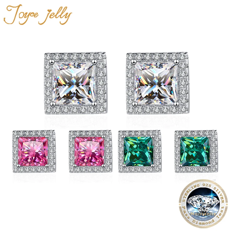 

JoyceJelly 2CT Princess Cut Moissanite Earrings For Women Man's Ear Studs S925 Silver Plated With Pt950 Jewelry Anniversary Gift