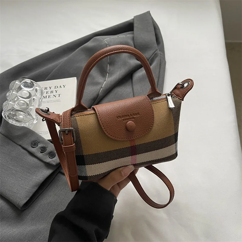 European and American Fashion Women's Bag 2025 New Check Pattern Bag Handheld Dumpling Bag Handheld Crossbody Bag image 2