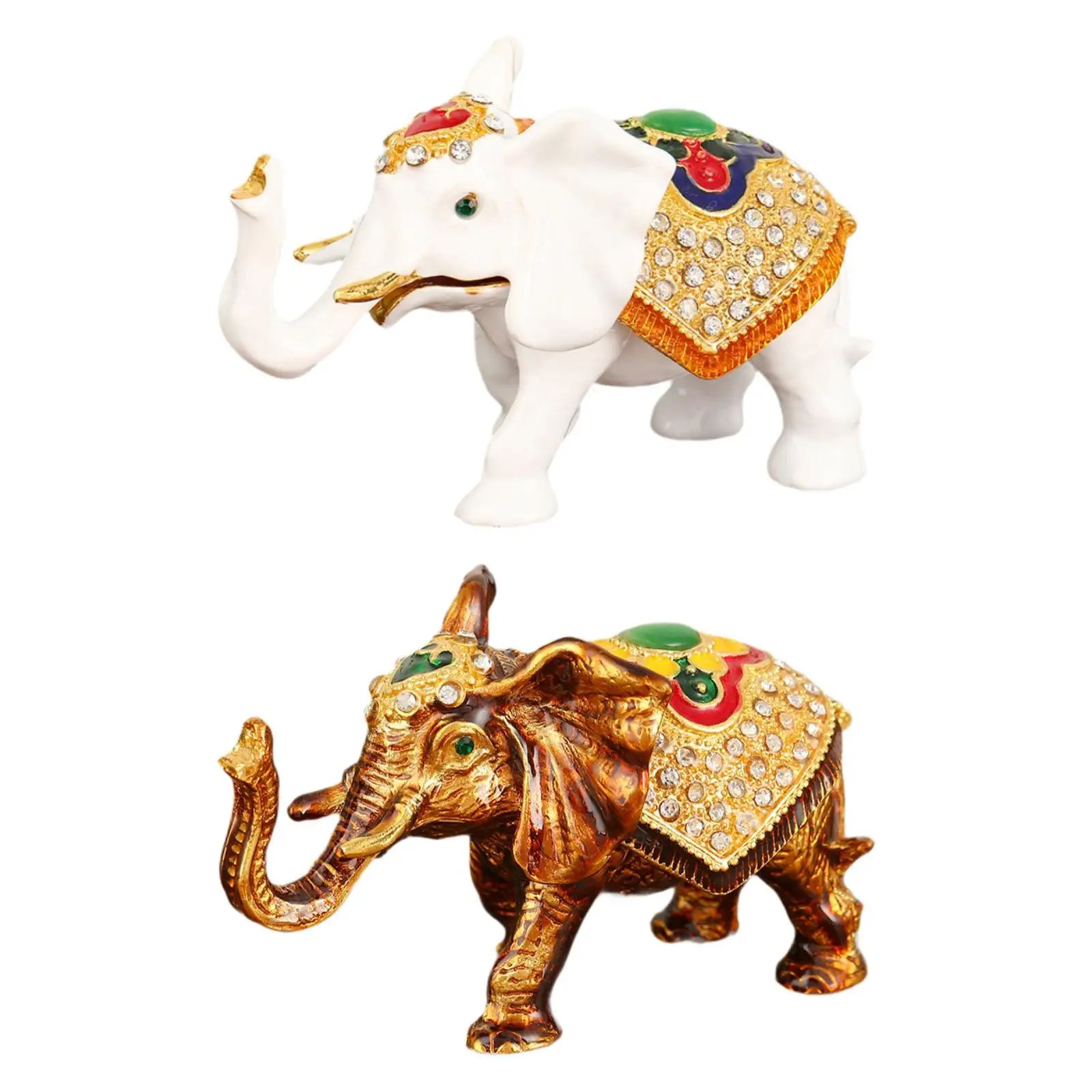 Elephant Trinket Box Hinged Jewelry Organizer Desktop Decoration Lifelike 3.5x1.5x2.1inch Hand Painted Ear Holder