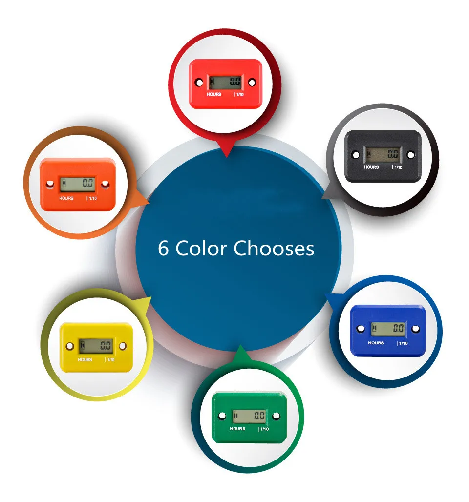 

Newest Inductive Hour Meter Meter LCD Display Petrol Engine Timer Waterproof IP68 Time counter 6 Colors Easy to Install FE02