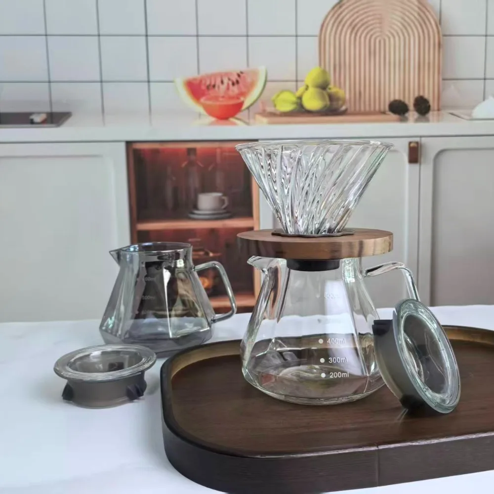 Pour Over Coffee Maker Set Diamond Fashion Design Glass Carafe with Lid Pour Over Coffee Dripper Carafe for Home Cafe Camping