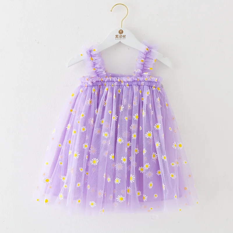 LZH Children Girls Floral Beach Dress Summer Baby Suspenders Daisy Princess Dress Infant Embroidery Sweet Tulle Dress 0-6 Years