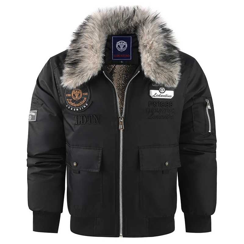 Men's Winter Thick Cotton Jacket with Hooded Fur Collar Warm Casual Trendy Style Overcoat