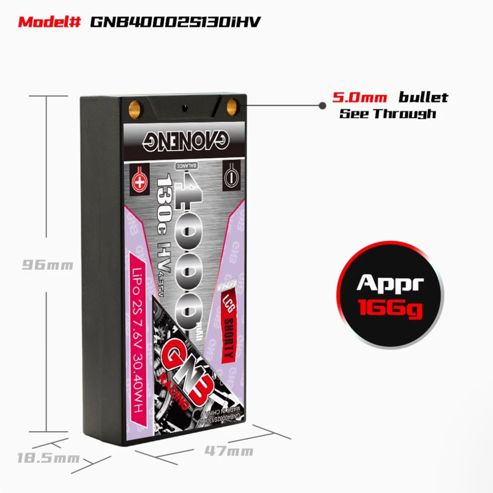 Custodia rigida per batteria GNB 2s 7.6V 4000mAh 130C HV con proiettile da 5 mm per RC 1/8 1/10 scala veicolo auto camion serbatoio buggy