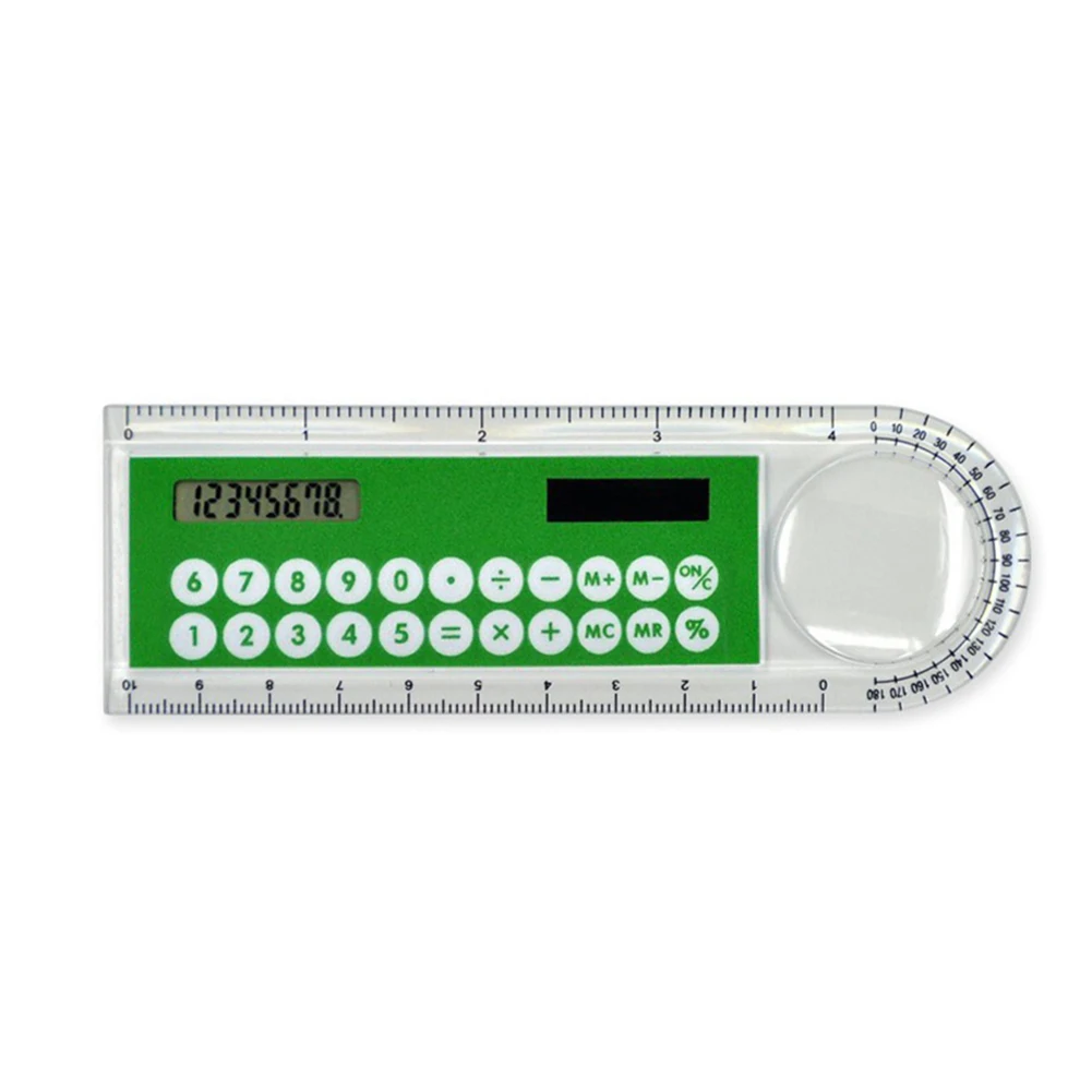 Mini Régua Reta Ultra-fina com Calculadora Solar, Calculadora Multifuncional, Material Escolar e de Escritório, 10cm, Venda Quente