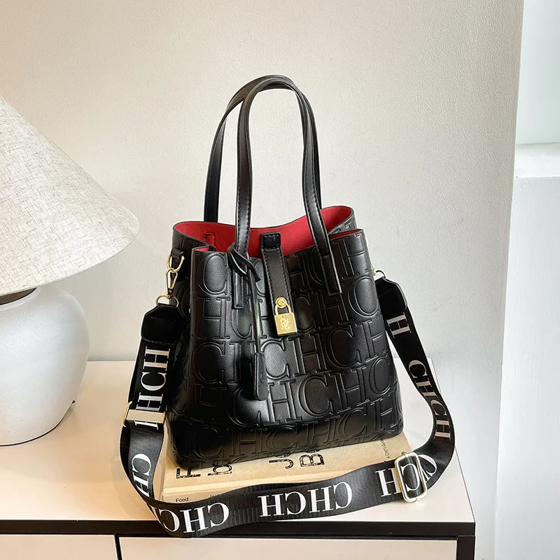 Bolsa balde feminina da moda inverno 2026, bolsa crossbody impressa de grande capacidade, bolsa de ombro elegante e versátil para uso diário