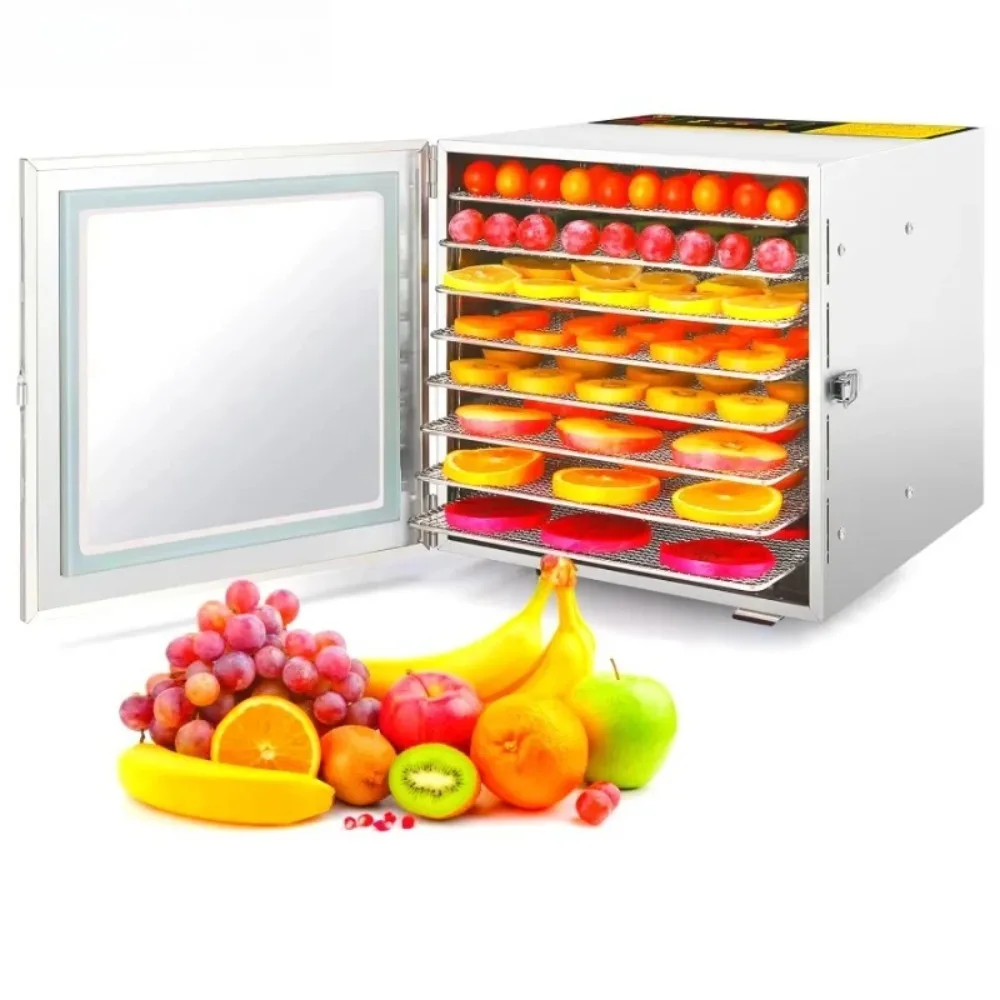 Commercial 8-Tray Stainless Steel Food Dehydrator 600W Electric Dryer Digital Control Temperature Display Low Noise For