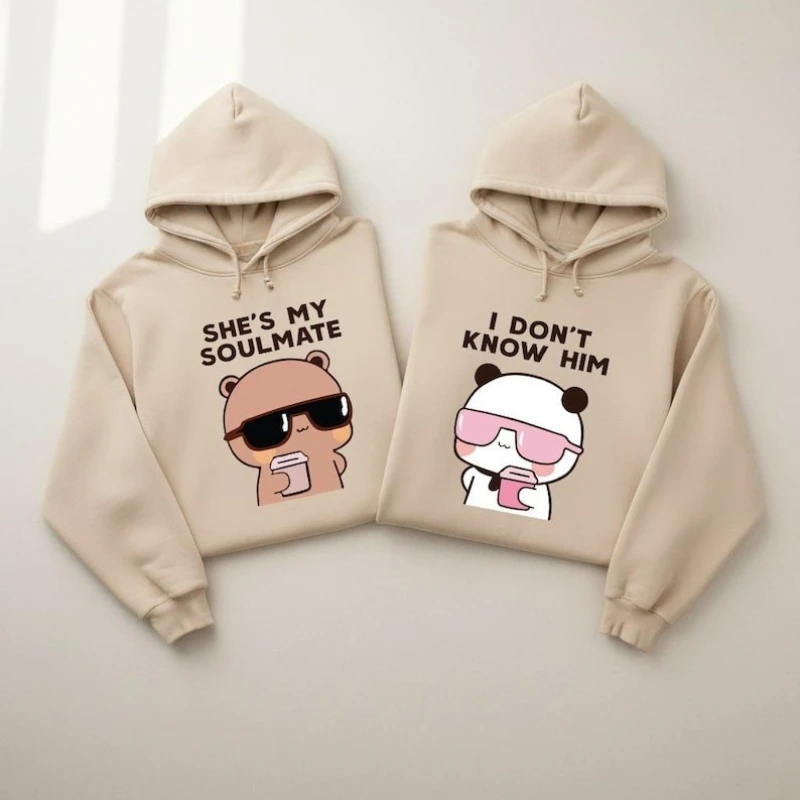 Kawaii Bubu Dudu Couple Hoodie She’s My Soulmate I Don't Know Him Schöne passende Hoodies Herbst- und Winter-Sweatshirt für Erwachsene