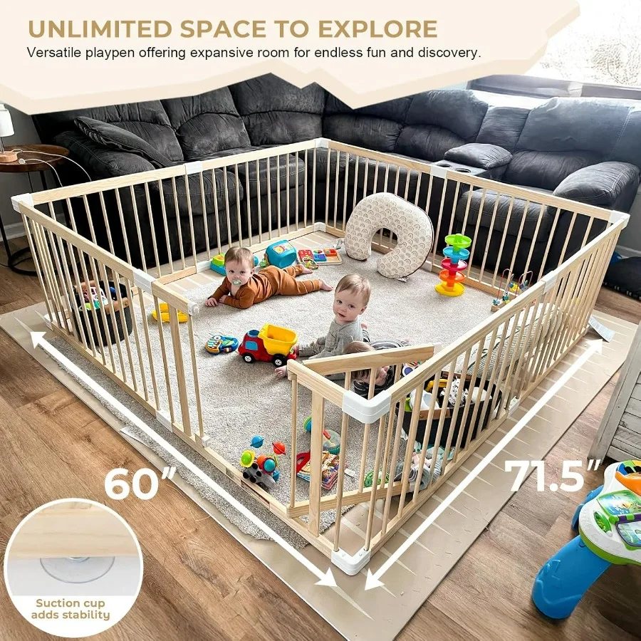 Box per cancello per bambini per neonati e bambini piccoli Box in legno Grandi cantieri da gioco per recinzione per bambini per area giochi 60x71,5x24 pollici