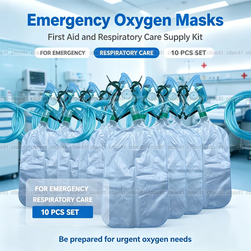 Oxygen Mask Non-Rebreather - 10Pcs Adults High Concentration Oxygen Face
