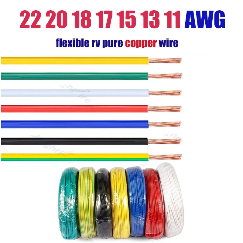 Soft Electronic Copper Wire 22 20 18 17 15 13 11 AWG PVC Electric Extension Cable for Car Radio Speaker Model Battery LED Light