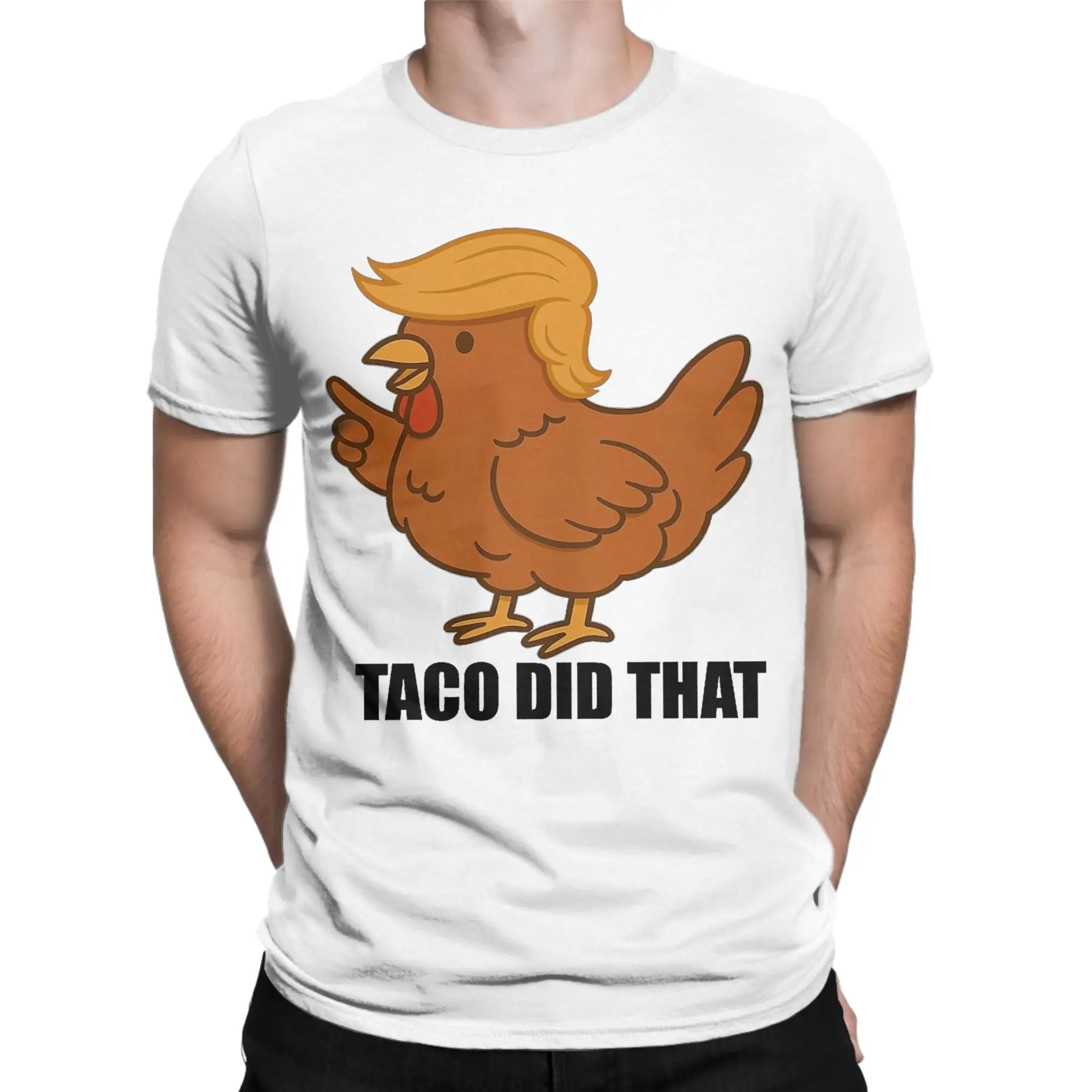 

Men's T-Shirt Humorous Taco Cartoon Chicken Humorous Pure Cotton Tees Short Sleeve Always Chickens Out T Shirt Crewneck Tops